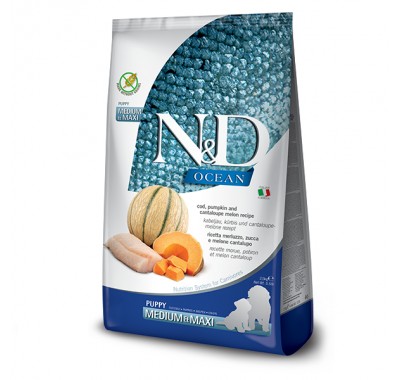 Сухий корм для цуценят Farmina N&D Grain OCEAN COD, PUMPKIN & CANTALOUPE MELON PUPPY MEDIUM & MAXI з тріскою, гарбузом і динею, (38807) 2,5 кг