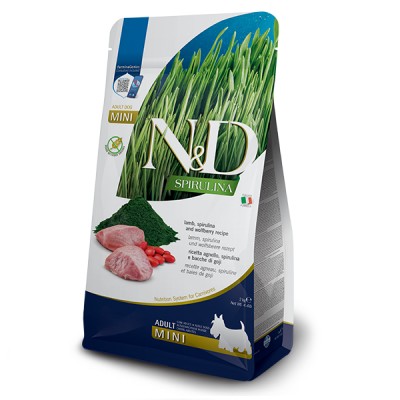Сухий беззерновий корм Farmina N&D SPIRULINA для дорослих собак дрібних порід, з ягнятком, спіруліною та ягодами годжі, (41067) 2 кг