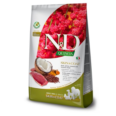 Беззерновий дієтичний корм для собак усіх порід Farmina N&D Quinoa Skin&Coat, при харчовій алергії, качка, кіноа, кокос та куркума, (35608) 2.5 кг