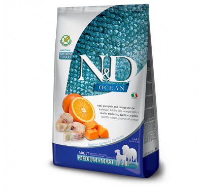 Беззерновий сухий корм Farmina N&D Grain Free OCEAN, для собак середніх та великих порід, тріска та апельсин, (36551) 2.5 кг