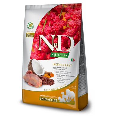 Беззерновий дієтичний корм Farmina N&D Quinoa для шкіри та вовни собак середніх та великих порід, перепілка, кіноа, кокос, 2,5 кг. 41951