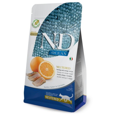 Беззерновий сухий корм Farmina N&D Ocean Herring&Orange Neutered для стерилізованих кішок з оселедцем та апельсином, (40145) 300 г