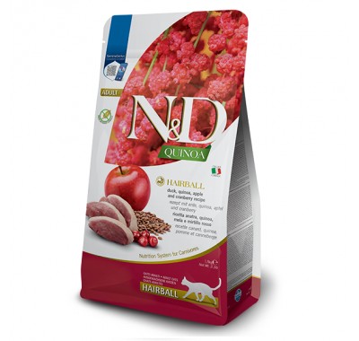Сухий беззерновий корм Farmina N&D Quinoa Hairball для котів. (Стимулювання виведення вовни) c качкою, кіноа, яблуко та журавлина, (41555) 300 г
