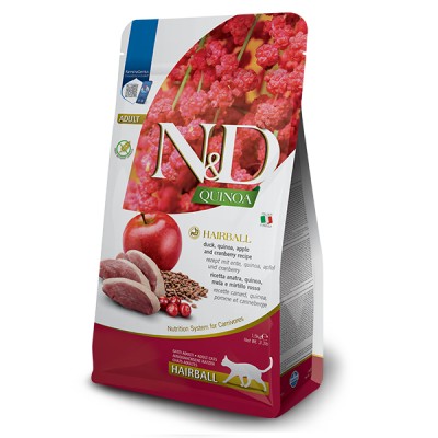 Сухий беззерновий корм Farmina N&D Quinoa Hairball для котів. (Стимулювання виведення вовни) c качкою, кіноа, яблуко та журавлина, (41555) 300 г