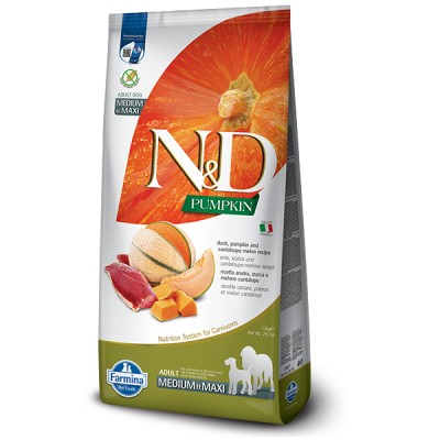 Беззерновой корм Farmina Pumpkin Duck & Cantaloupe Adult для собак средних и крупных пород с уткой и дыней, (38968) 12 кг