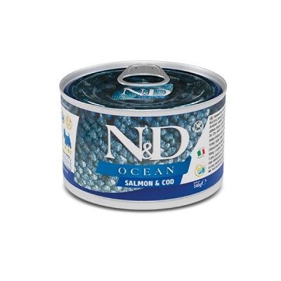 Вологий корм Farmina N&D Grain OCEAN SALMON & COD ADULT MINI для собак дрібних порід з лососем і тріскою, (02222) 140 г
