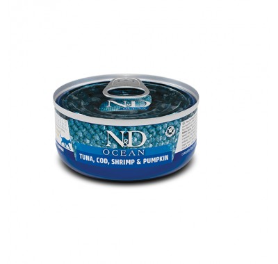 Влажный корм для кошек Farmina N&D Grain Free OCEAN TUNA, COD, SHRIMP & PUMPKIN, тунец, креветка, тыква, (01997) 70 г