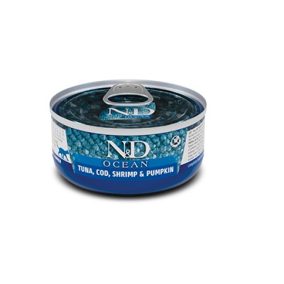 Влажный корм для кошек Farmina N&D Grain Free OCEAN TUNA, COD, SHRIMP & PUMPKIN, тунец, креветка, тыква, (01997) 70 г