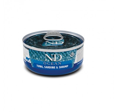 Влажный корм для кошек Farmina N&D Grain Free OCEAN TUNA, SARDINE & SHRIMP, тунец, сардина, креветка, (02017) 70 г
