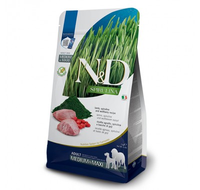 Сухий беззерновий корм Farmina N&D SPIRULINA для дорослих собак середніх та великих порід з ягнятком, спіруліною та ягодами годжі, (41081) 7 кг