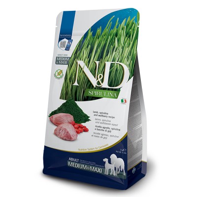 Сухий беззерновий корм Farmina N&D SPIRULINA для дорослих собак середніх та великих порід з ягнятком, спіруліною та ягодами годжі, (41081) 7 кг