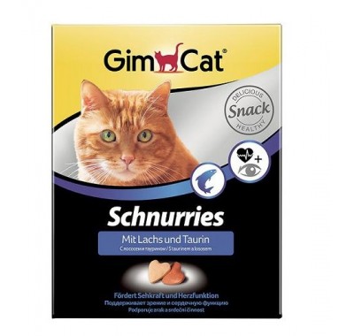 Вітаміни GimCat Schnurries для кішок, таблетки з лососем та таурином 420 г 409382