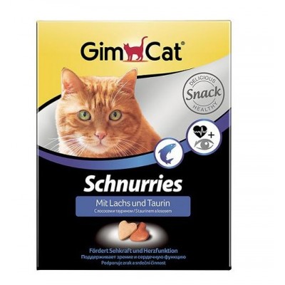 Вітаміни GimCat Schnurries для кішок, таблетки з лососем та таурином 420 г 409382
