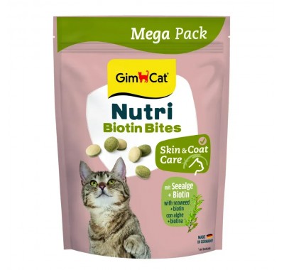 Вітаміни GimCat NUTRI BIOTIN BITES SEAWEED для котів для покращення стану шерсті та шкіри з морськими водоростями 425г, 419701