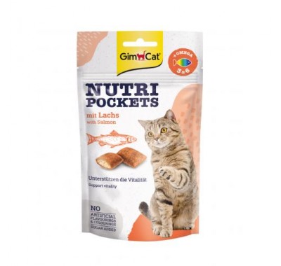 Витаминные лакомства GimCat Nutri Pockets для кошек, лосось Омега 3+6 60г 419299/9206