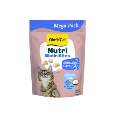 Вітаміни GimCat NUTRI BIOTIN BITES для котів для покращення стану шкіри та шерсті з маскарпоне та біотином 425г 419695