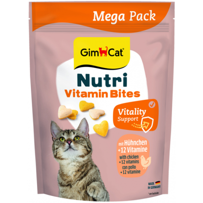 Вітаміні GimCat NUTRI MULTI-VITAMIN BITES HUHN для котів мультивітамін, серця з куркою 425г, 419688