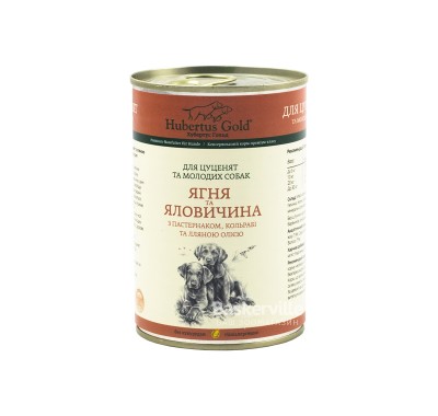 Консервированный корм для щенков и молодых собак Hubertus Gold Ягненок и Говядина с Пастернаком и Кольраби, 400 г 21446/3212