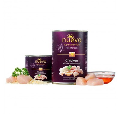 Консерва для котят NUEVO KITTEN Chicken с курицей, рисом и маслом лосося 200 г, 95113