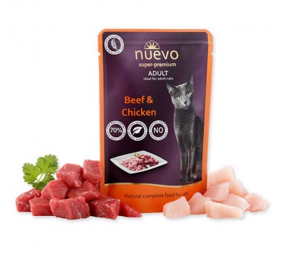 Влажный корм для кошек NUEVO ADULT с говядиной и курицей 85 г, 95205