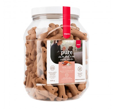 Ласощі для собак Mera good snacks pure sensitive Lach & Reis снеки для чутливих собак із лососем та рисом, 600 г 59178 