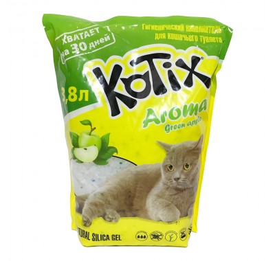 Силікагелевий наповнювач для котячого лотка Kotix Green Apple з ароматом зеленого яблука 3,8 л