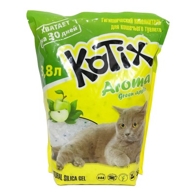 Силікагелевий наповнювач для котячого лотка Kotix Green Apple з ароматом зеленого яблука 3,8 л