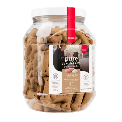 Ласощі для собак Mera good snacks pure sensitive Truthahn & Reis снеки для чутливих собак із індичкою та рисом, 600 г 59078 