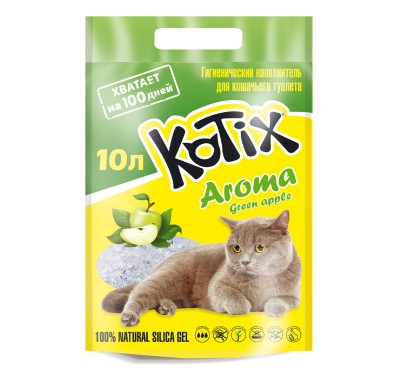 Силікагелевий наповнювач для котячого лотка Kotix Green Apple з ароматом зеленого яблука 10 л