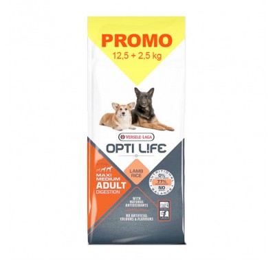Сухой корм для собак с чувствительным пищеварением Opti Life Adult Digestion Medium & Max ягненок, лосось 15кг (310168)