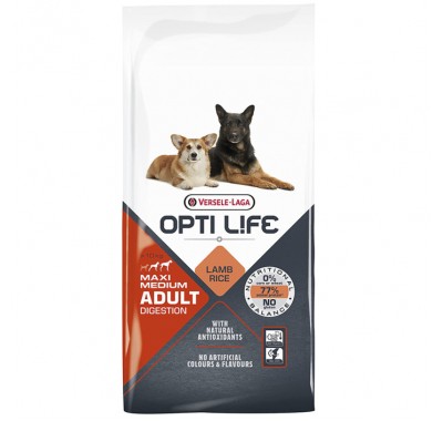 Сухой корм для собак с чувствительным пищеварением Opti Life Adult Digestion Medium & Maxi ягненок, лосось 12.5кг (311332)