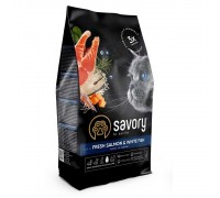Сухий корм Savory для довгошерстих кішок, зі свіжим лососем та білою рибою, 400 г 30013