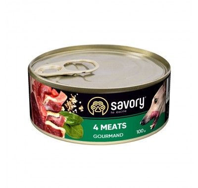 Влажный корм Savory для взрослых собак всех пород, с четырьмя видами мяса, 100 г 30372