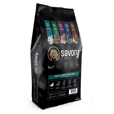 Сухий корм Savory для кошенят всіх порід, зі свіжою індичкою та куркою, 8 кг 30150