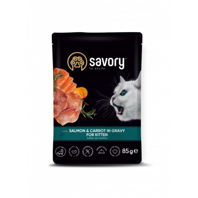 Вологий корм Savory для кошенят, лосось з морквою в соусі, пауч, 85 г 20079