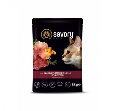 Вологий корм Savory для кошенят, ягня з гарбузом в желе, пауч, 85 г 20086
