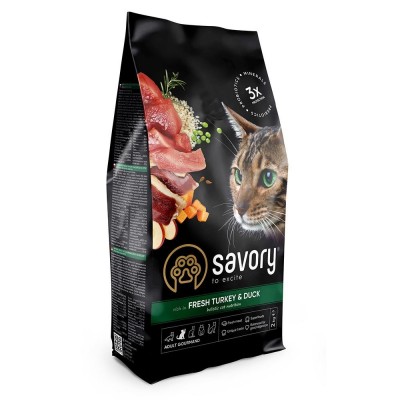 Сухий корм Savory для кішок гурманів, зі свіжою індичкою та качкою, 2 кг 30051