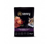 Вологий корм Savory для стерилізованих кішок, ягня з журавлиною в соусі, пауч, 85 г 20093