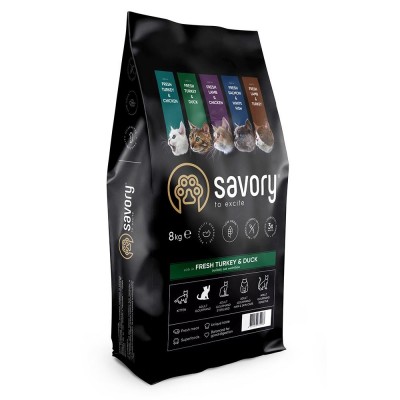 Сухий корм Savory для кішок гурманів, зі свіжою індичкою та качкою, 8 кг 30068