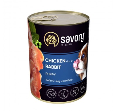 Вологий корм Savory для цуценят всіх порід, з кроликом та куркою, 400 г 30587