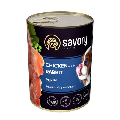 Вологий корм Savory для цуценят всіх порід, з кроликом та куркою, 400 г 30587
