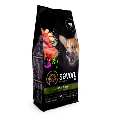 Сухий корм Savory All Breed для стерилізованих собак усіх порід, зі свіжою індичкою, 1 кг 31492