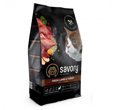 Сухий корм Savory для кішок з чутливим травленням, зі свіжим ягнятком та індичкою, 400 г 30075