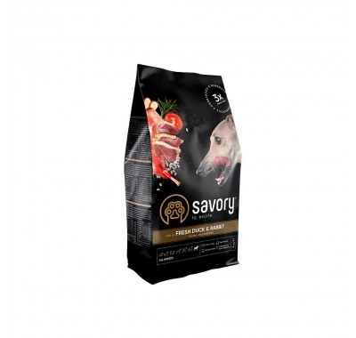 Сухой корм Savory для собак всех пород, со свежей уткой и кроликом, 1 кг 30167