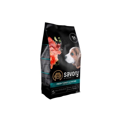 Сухий корм Savory Puppy для цуценят всіх порід, зі свіжою індичкою та куркою, 1 кг 30280