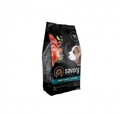 Сухий корм Savory Puppy для цуценят всіх порід, зі свіжою індичкою та куркою, 3 кг 30297