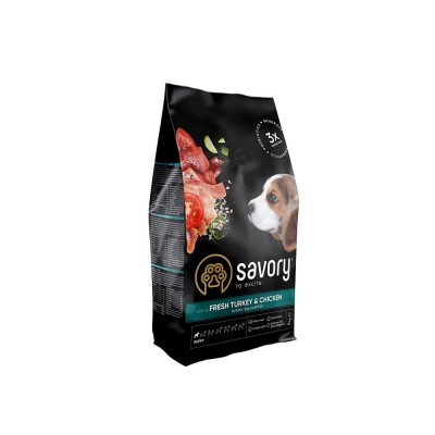 Сухий корм Savory Puppy для цуценят всіх порід, зі свіжою індичкою та куркою, 3 кг 30297
