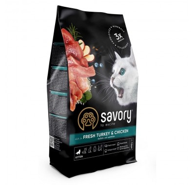 Сухой корм Savory для котят всех пород, со свежей индейкой и курицей, 400 г 30136
