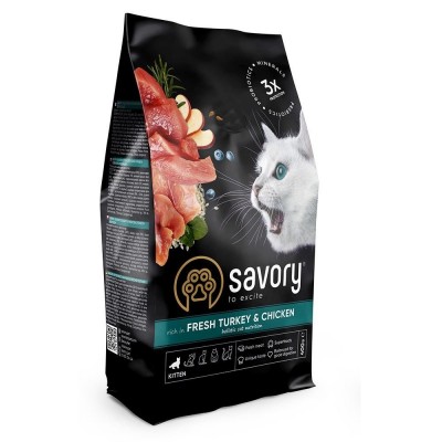 Сухий корм Savory для кошенят всіх порід, зі свіжою індичкою та куркою, 400 г 30136