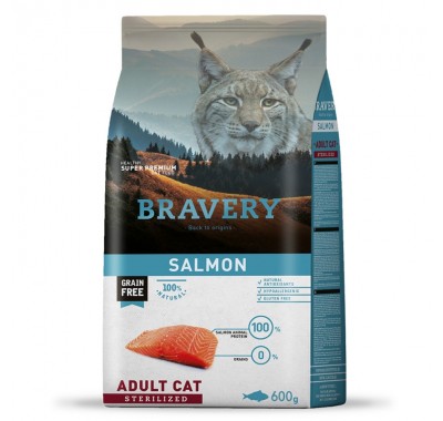 Сухий корм для стерилізованих котів BRAVERY Salmon Adult Cat Sterilized з лососем 600 г